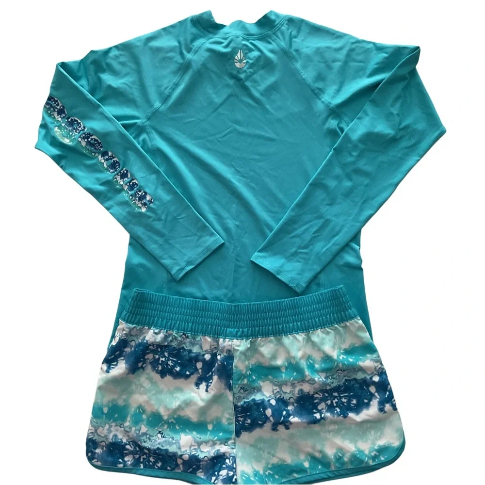 O’rageous Girls Two‎ Piece Swimsuit Set Shorts & Top Long Sleeve Blue